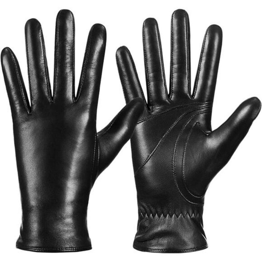Winter Sheepskin Leather Gloves for Women, Fashion Driving Touchscreen Handwear